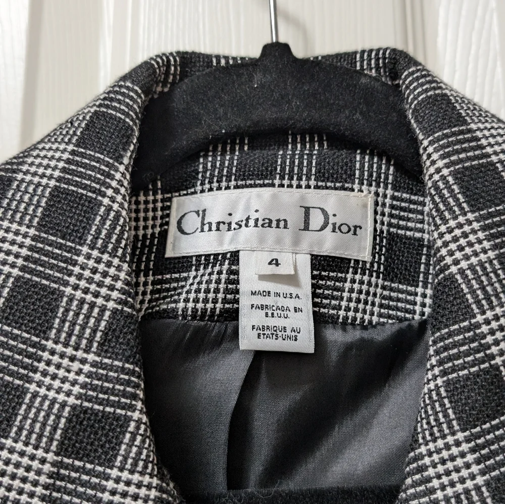 Christian Dior vintage plaid black and white check blazer size 4
